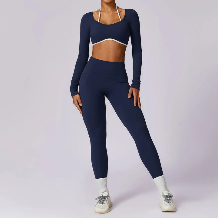 2PCS Long Sleeve Crop Top High Waist Leggings Sets