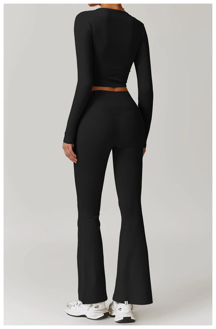 2PCS Long Sleeve Crop Top High Waist Leggings
