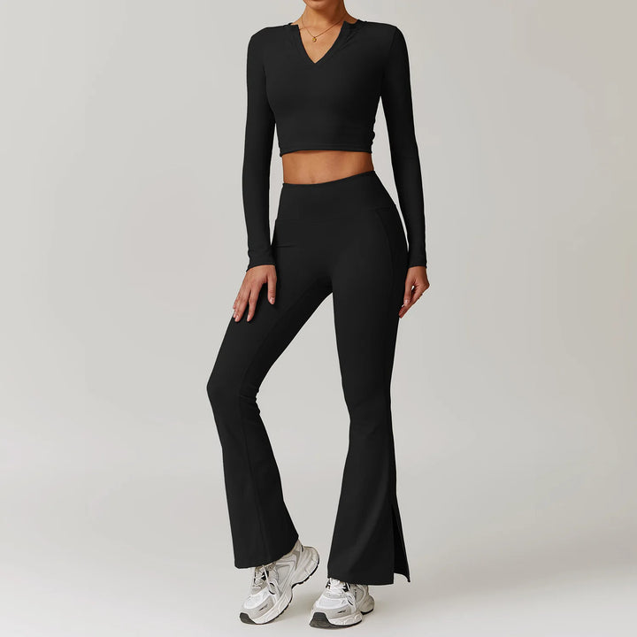 2PCS Long Sleeve Crop Top High Waist Leggings