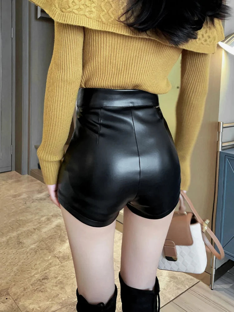 PU Leather High Waisted Shorts