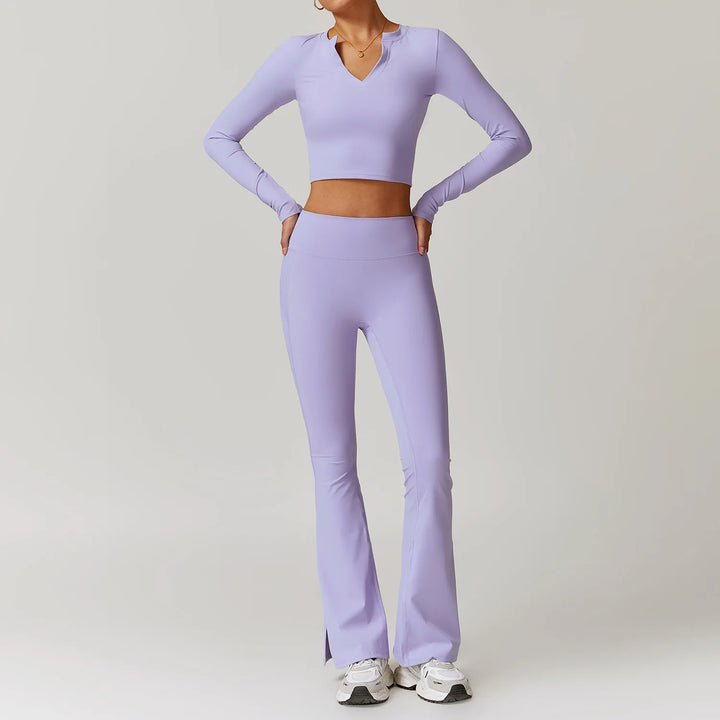 2PCS Long Sleeve Crop Top High Waist Leggings