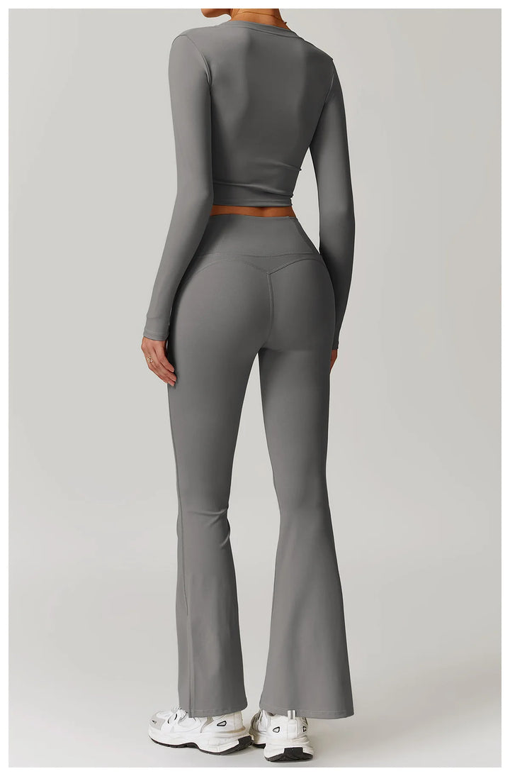 2PCS Long Sleeve Crop Top High Waist Leggings