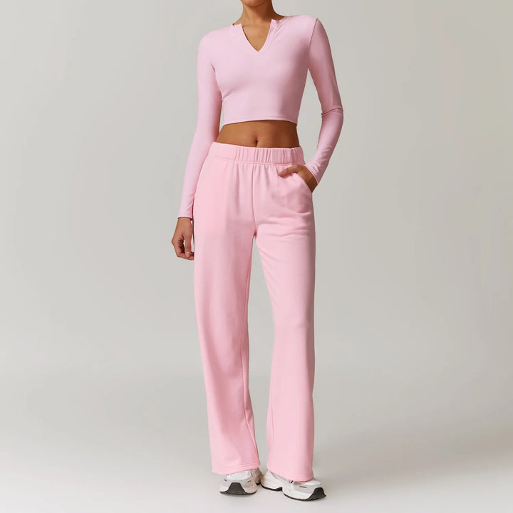 2PCS Long Sleeve Crop Top High Waist Leggings