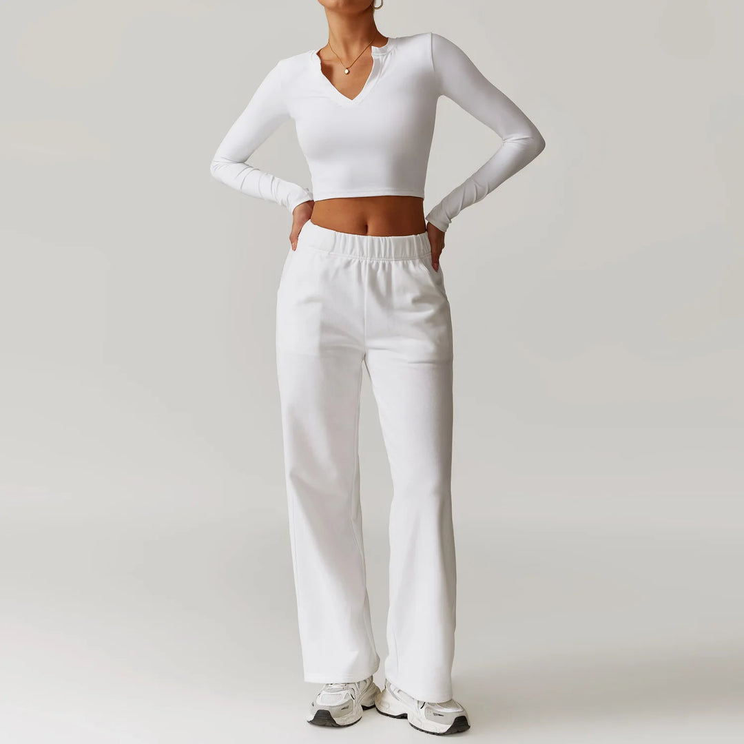 2PCS Long Sleeve Crop Top High Waist Leggings