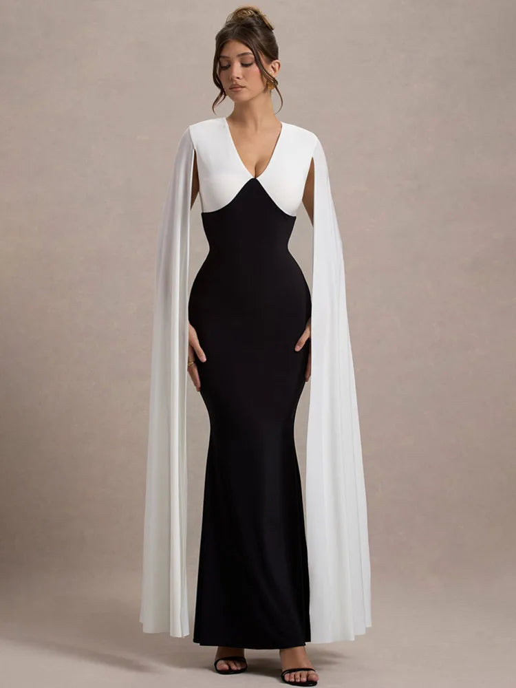 Cape Sleeve V Neck Sexy Maxi Dress