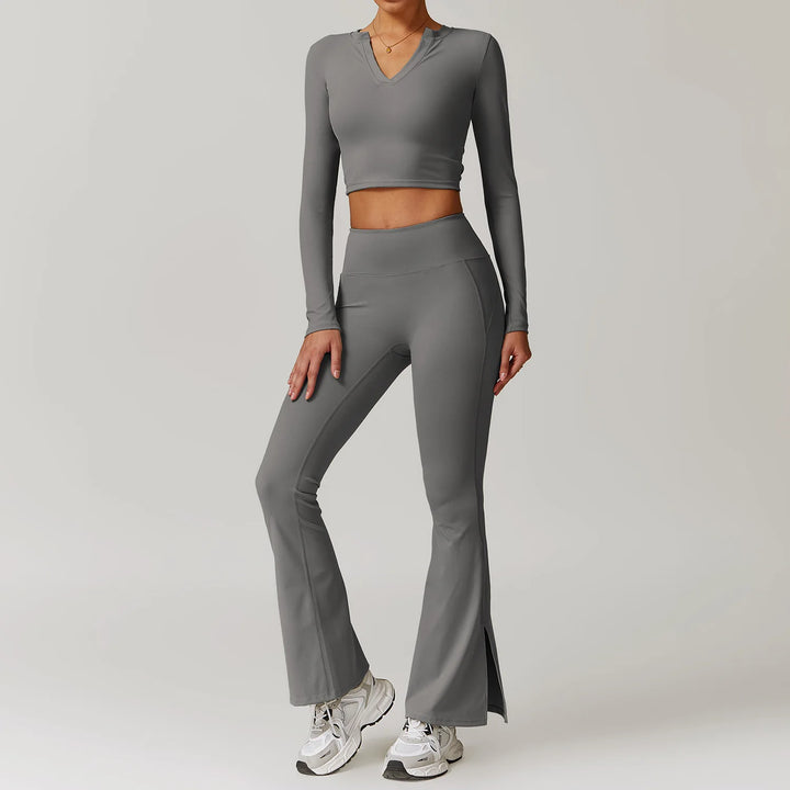 2PCS Long Sleeve Crop Top High Waist Leggings