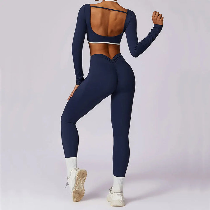 2PCS Long Sleeve Crop Top High Waist Leggings Sets