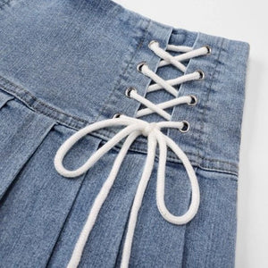 Lace-up Denim Pleated Skirts