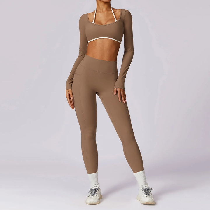 2PCS Long Sleeve Crop Top High Waist Leggings Sets