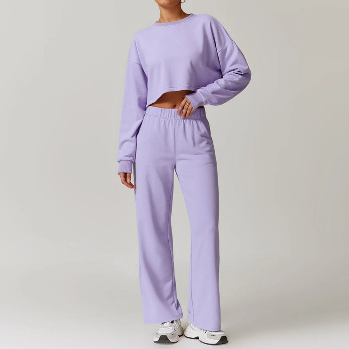 2PCS Long Sleeve Crop Top High Waist Leggings