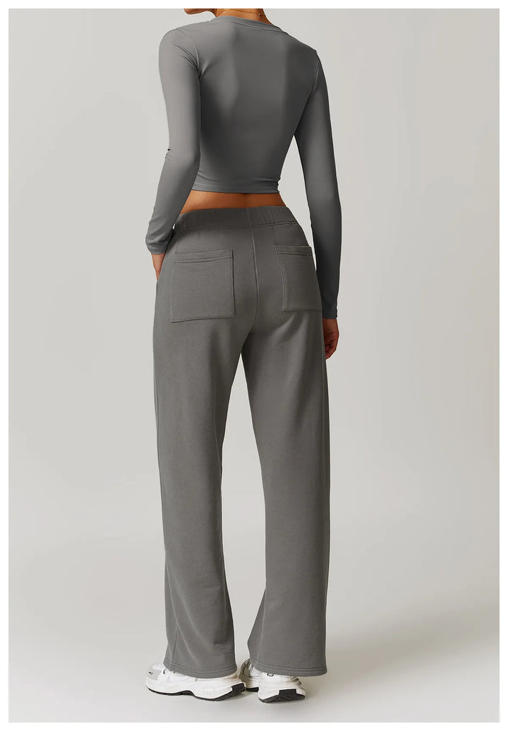2PCS Long Sleeve Crop Top High Waist Leggings