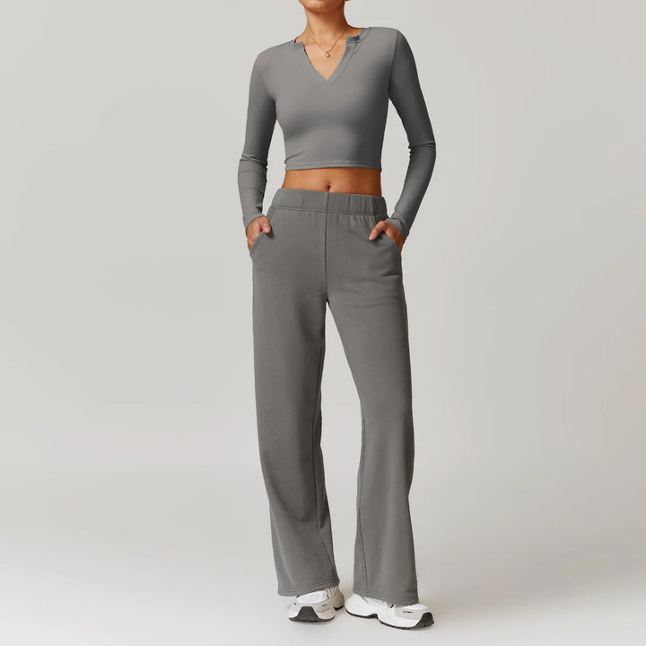 2PCS Long Sleeve Crop Top High Waist Leggings
