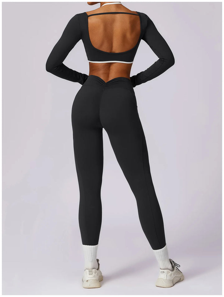 2PCS Long Sleeve Crop Top High Waist Leggings Sets