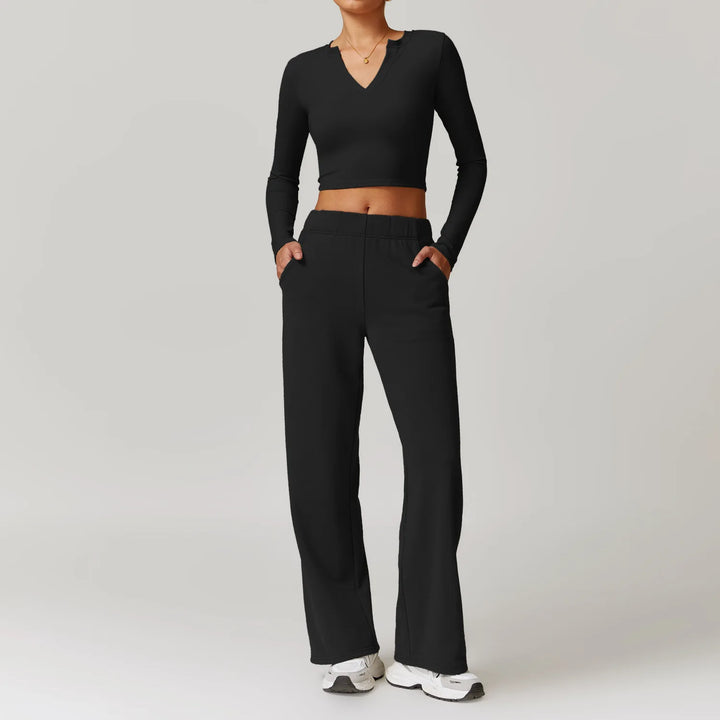 2PCS Long Sleeve Crop Top High Waist Leggings