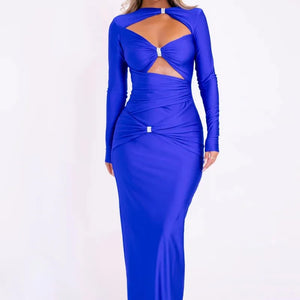 Elegant Hollow Out Long Sleeve Sexy Maxi Dress