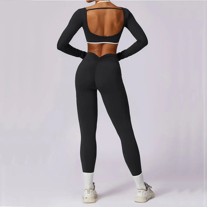 2PCS Long Sleeve Crop Top High Waist Leggings Sets