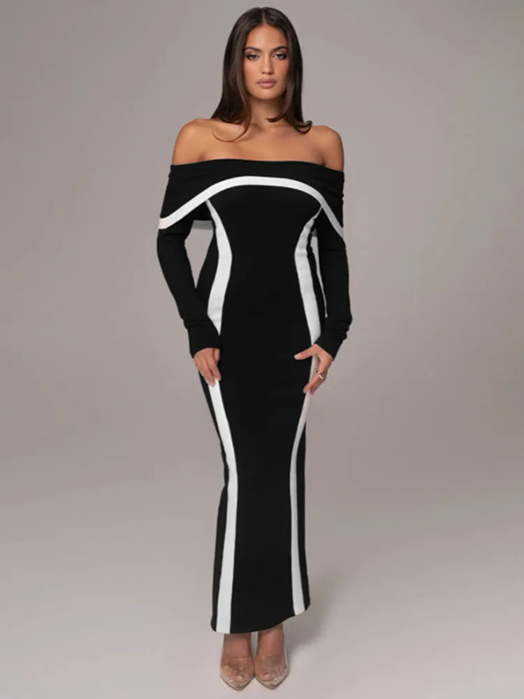 Off-shoulder Long Sleeve Sexy Maxi Dress