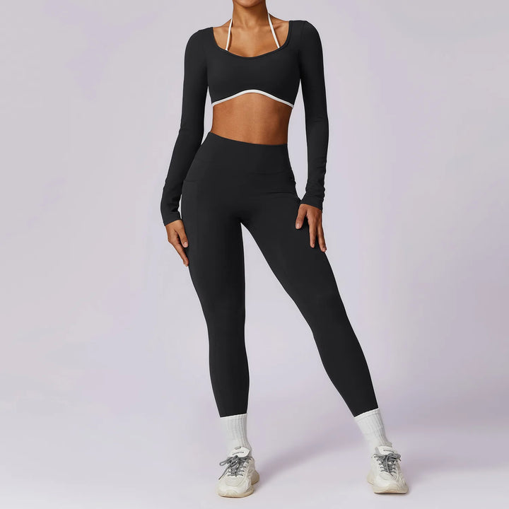 2PCS Long Sleeve Crop Top High Waist Leggings Sets