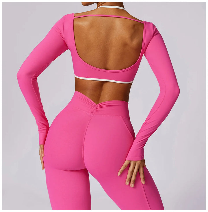 2PCS Long Sleeve Crop Top High Waist Leggings Sets