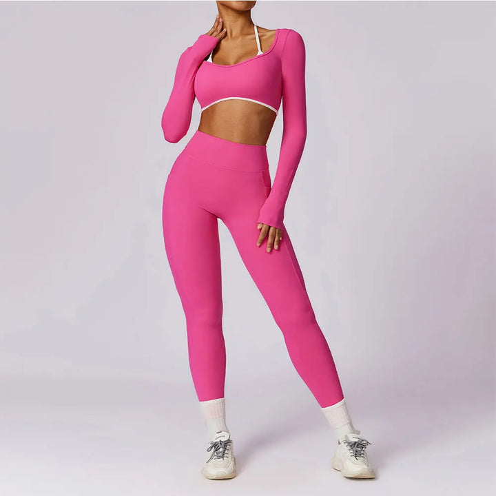 2PCS Long Sleeve Crop Top High Waist Leggings Sets