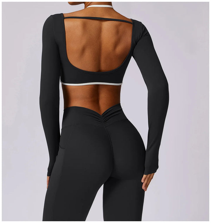 2PCS Long Sleeve Crop Top High Waist Leggings Sets