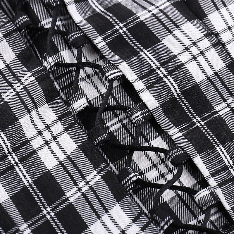 Lace Up Plaid Crop Tops