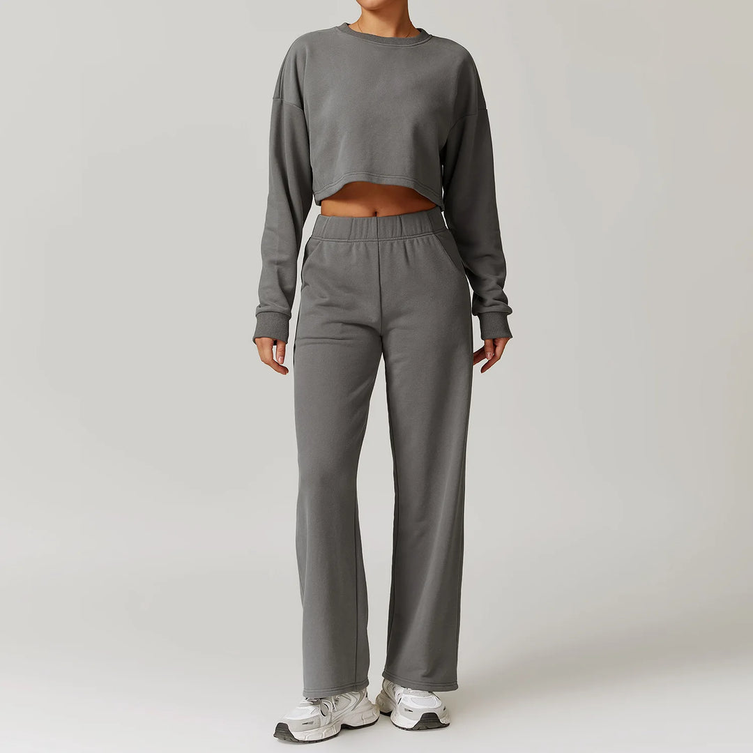 2PCS Long Sleeve Crop Top High Waist Leggings
