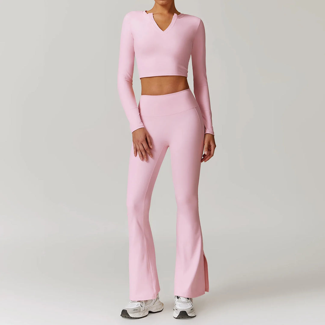 2PCS Long Sleeve Crop Top High Waist Leggings