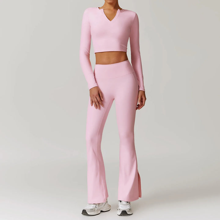 2PCS Long Sleeve Crop Top High Waist Leggings