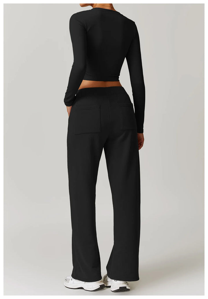 2PCS Long Sleeve Crop Top High Waist Leggings