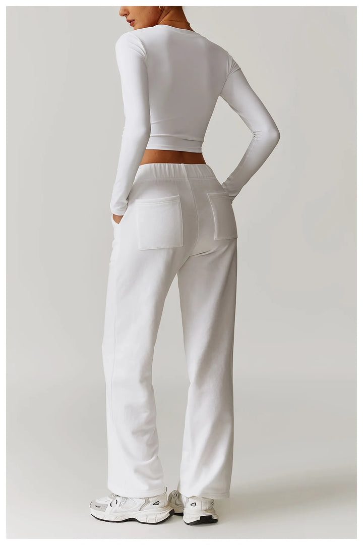 2PCS Long Sleeve Crop Top High Waist Leggings