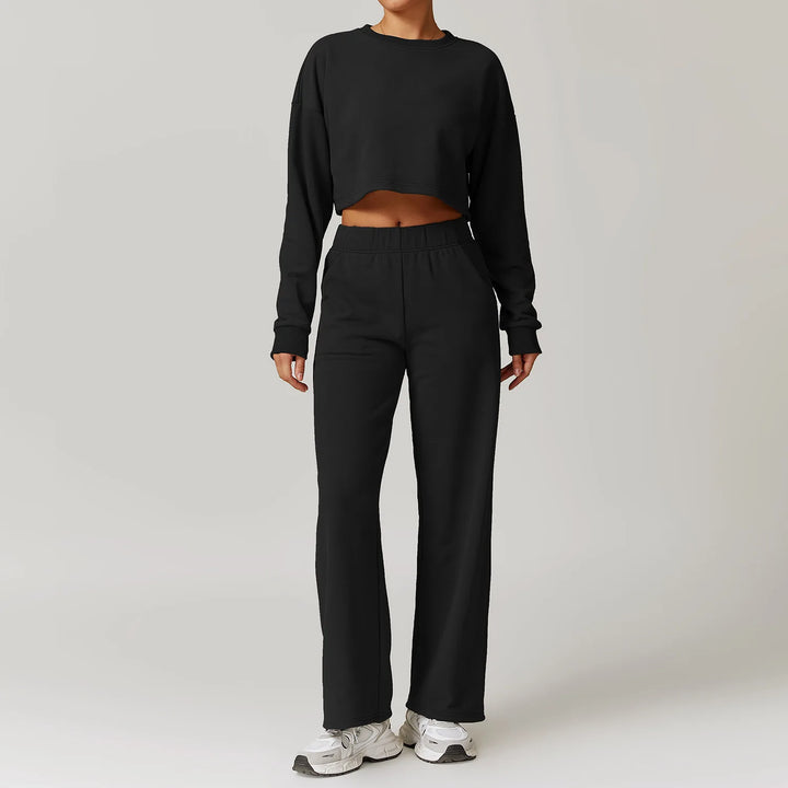 2PCS Long Sleeve Crop Top High Waist Leggings