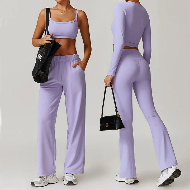 2PCS Long Sleeve Crop Top High Waist Leggings