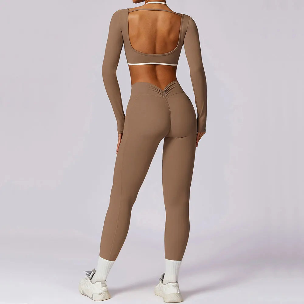 2PCS Long Sleeve Crop Top High Waist Leggings Sets