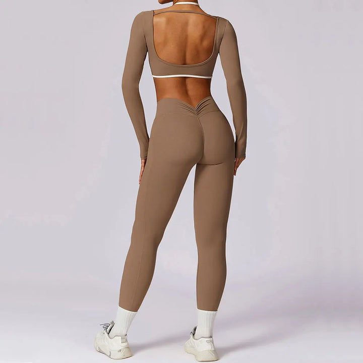 2PCS Long Sleeve Crop Top High Waist Leggings Sets