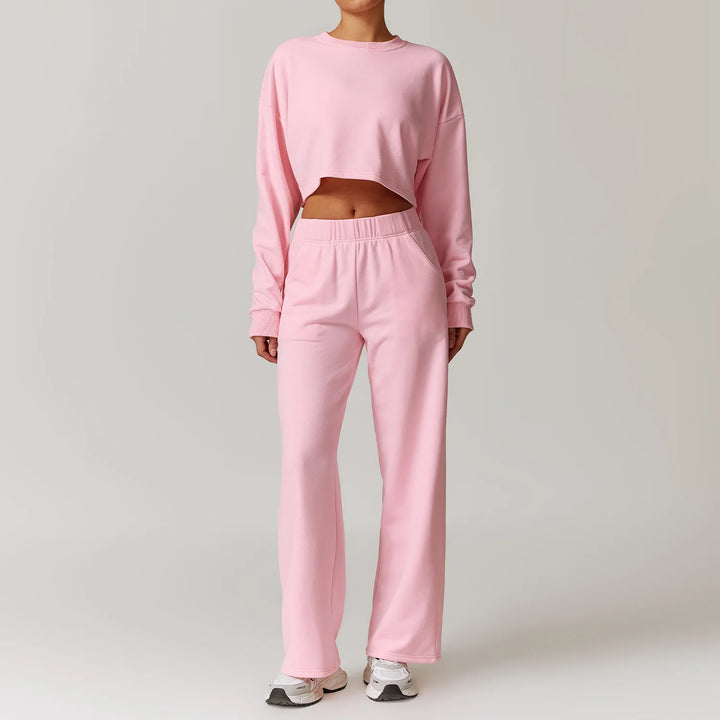 2PCS Long Sleeve Crop Top High Waist Leggings