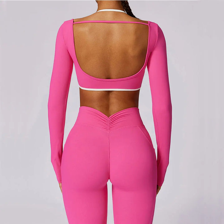 2PCS Long Sleeve Crop Top High Waist Leggings Sets