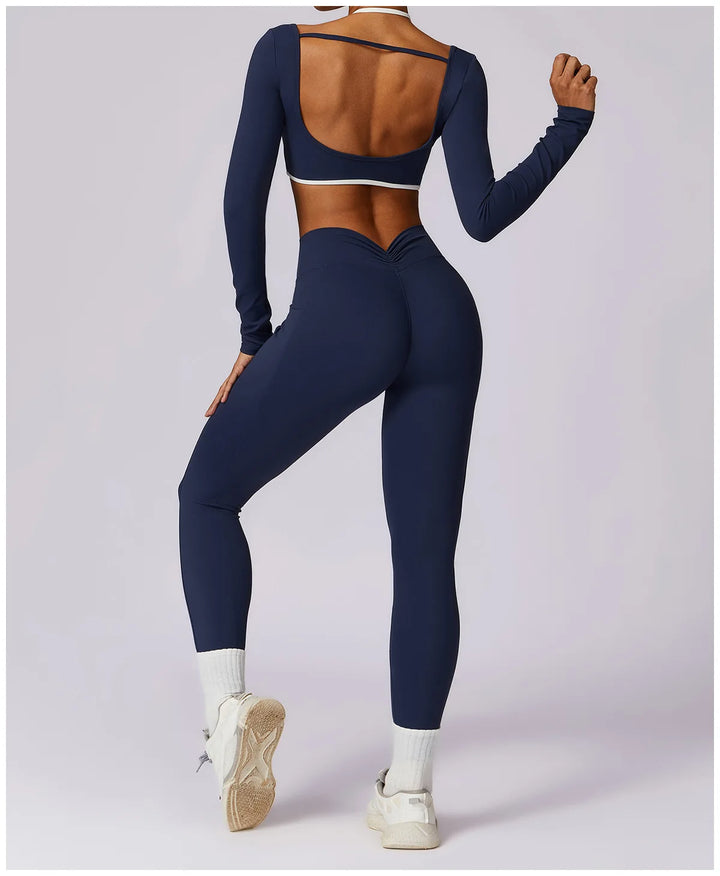 2PCS Long Sleeve Crop Top High Waist Leggings Sets