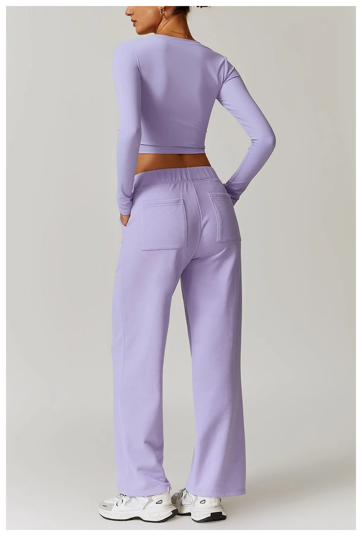 2PCS Long Sleeve Crop Top High Waist Leggings