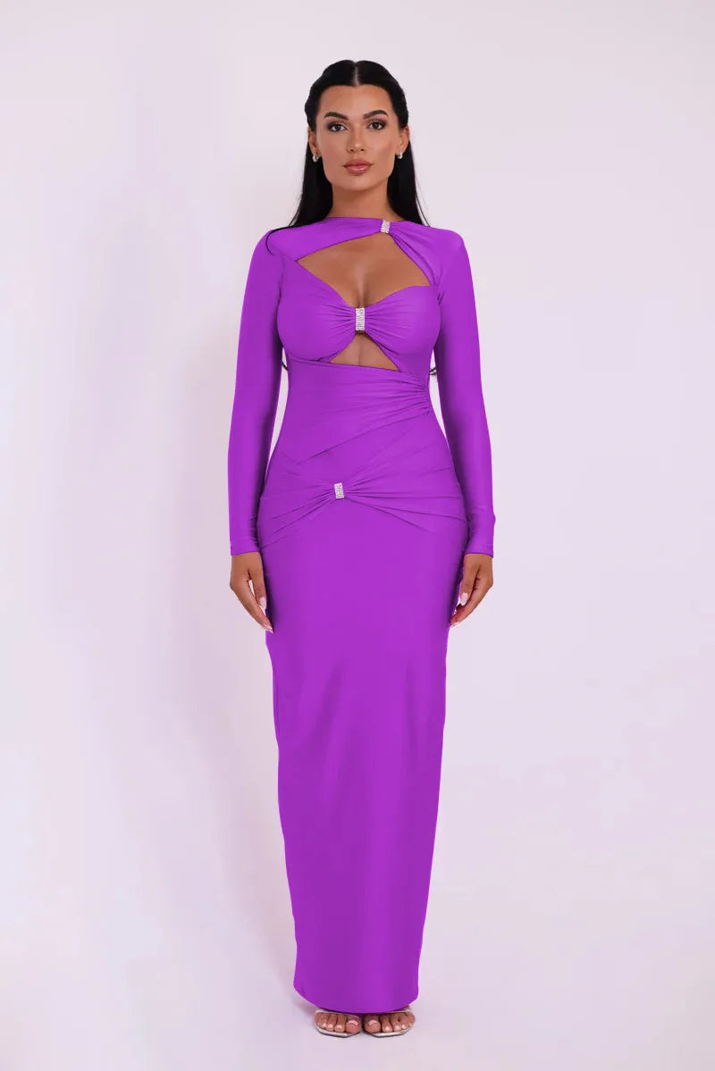 Elegant Hollow Out Long Sleeve Sexy Maxi Dress