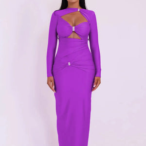 Elegant Hollow Out Long Sleeve Sexy Maxi Dress