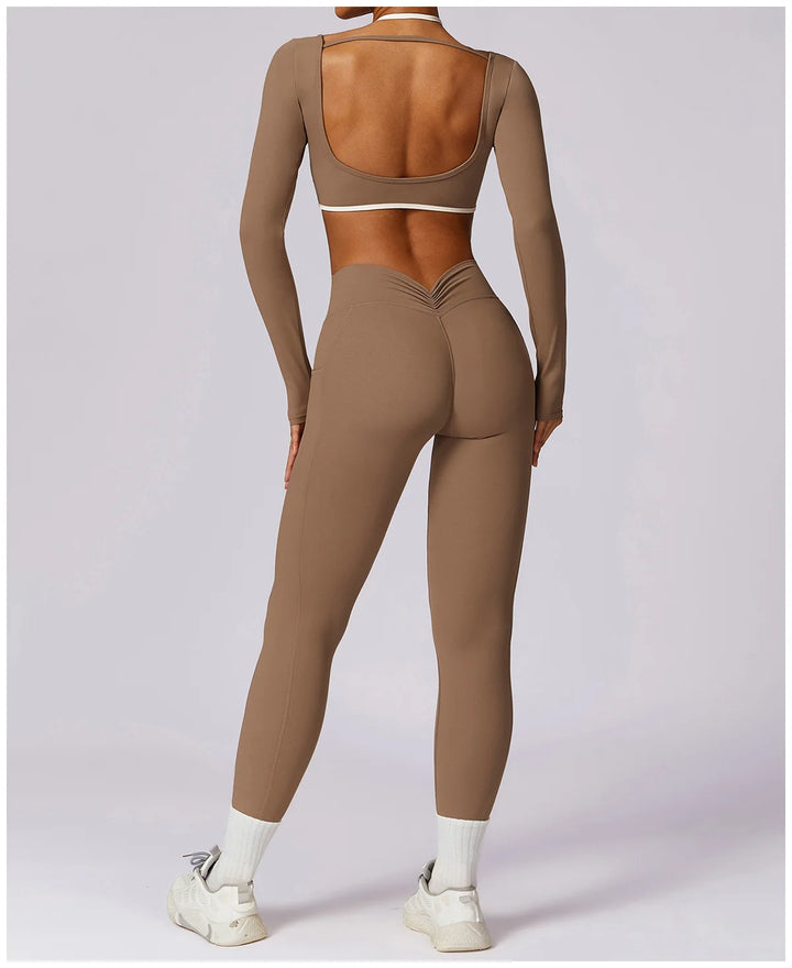 2PCS Long Sleeve Crop Top High Waist Leggings Sets