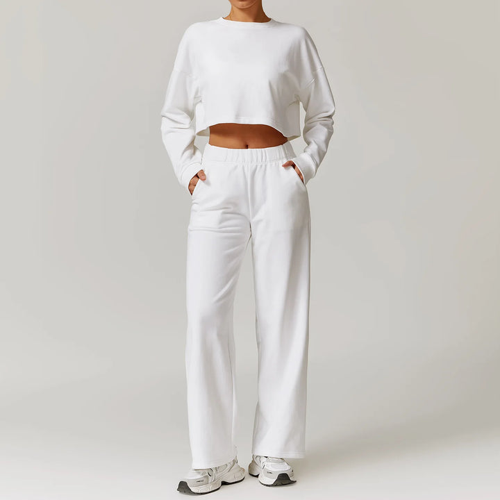 2PCS Long Sleeve Crop Top High Waist Leggings