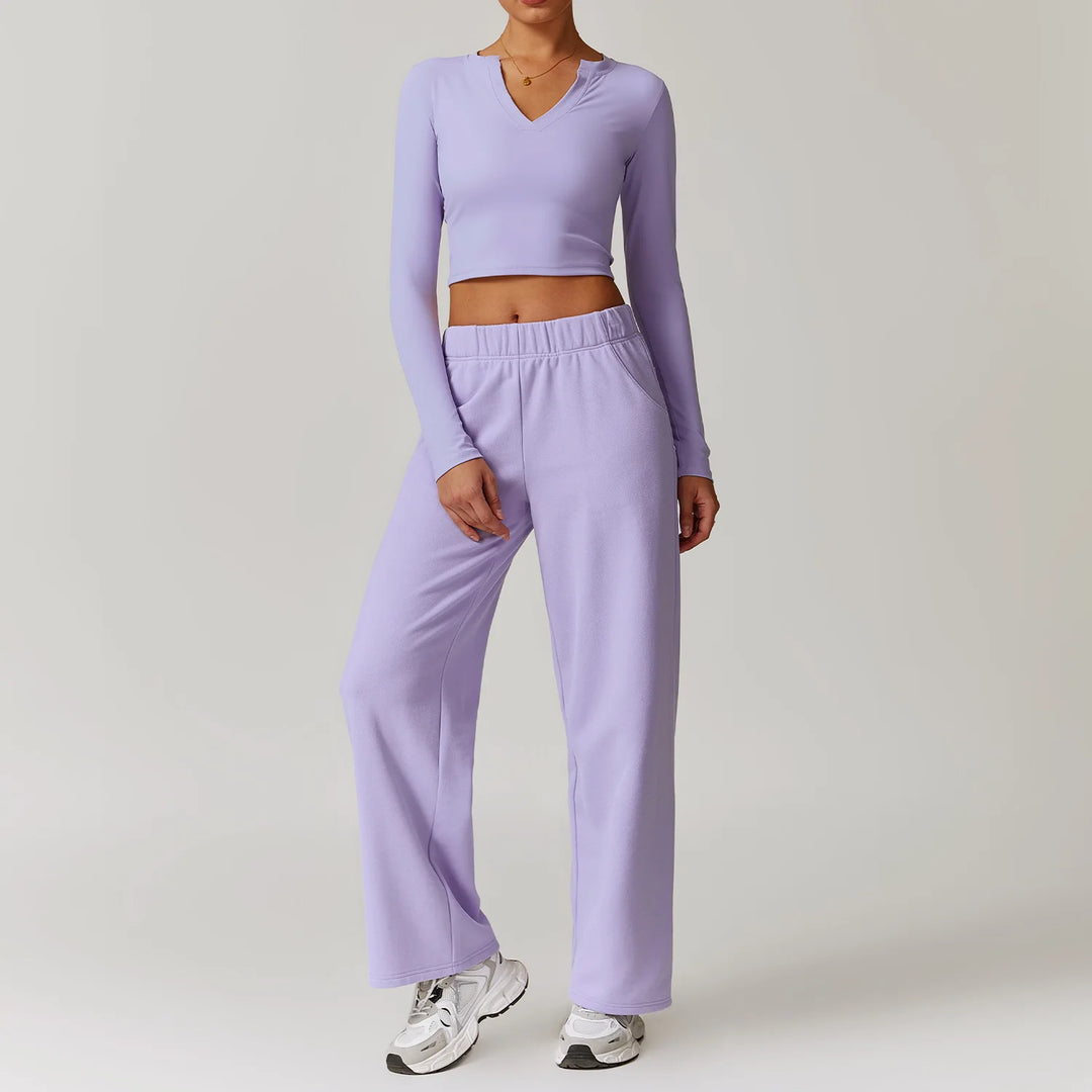 2PCS Long Sleeve Crop Top High Waist Leggings