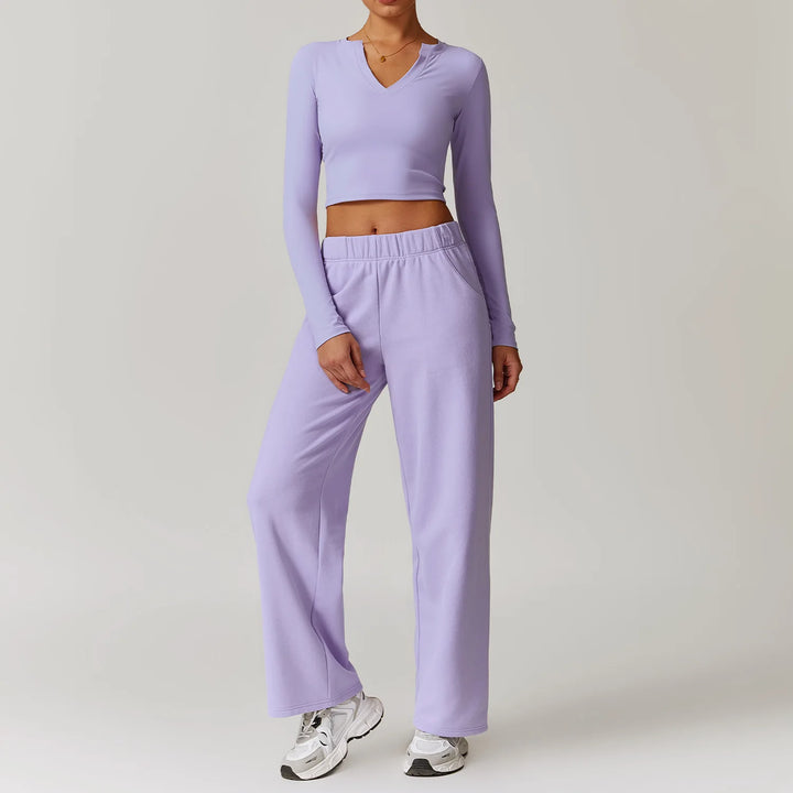 2PCS Long Sleeve Crop Top High Waist Leggings