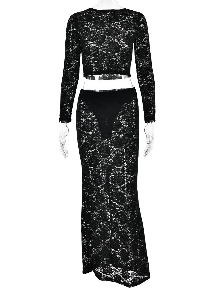 Lace See Through Sexy Skirt Two Piece Sets