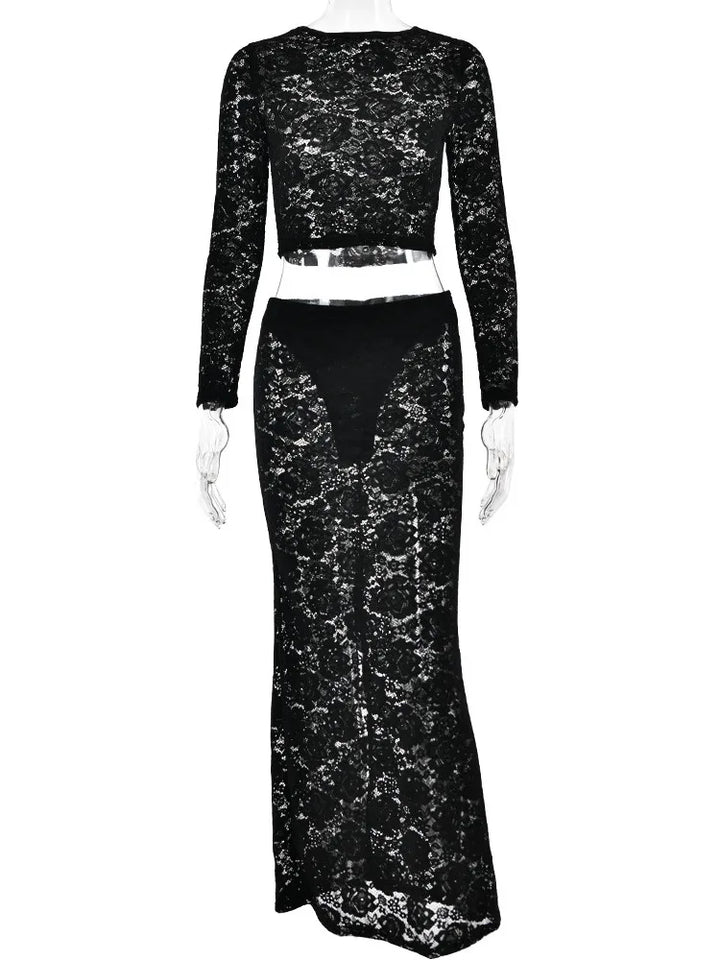 Lace See Through Sexy Skirt Two Piece Sets